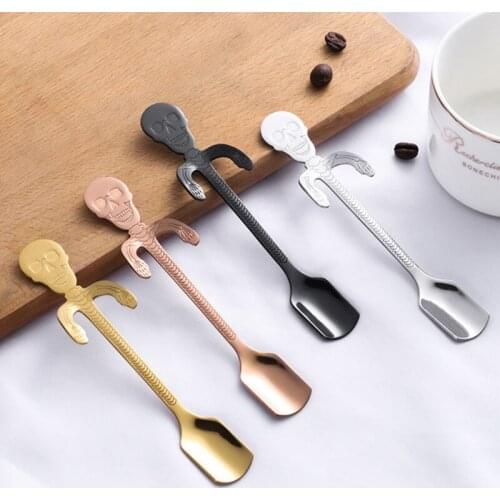 Stainless Steel Mixing Stirring Spoon Creative Skull Scooplong Handle Thicken Small Spoon Dessert Spoon Coffee Ice Spoons Teaspo
