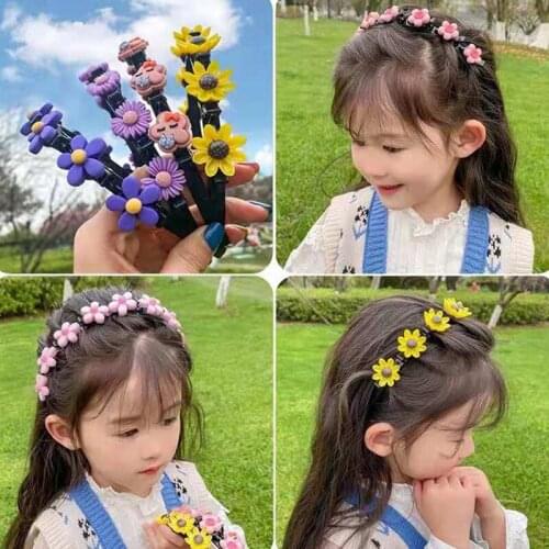 New Cute Cartoon Flower Double Bangs Braided Hairbands For Girls Sweet Hairstyle Hair Clips Headband Fashion Hair Accessories