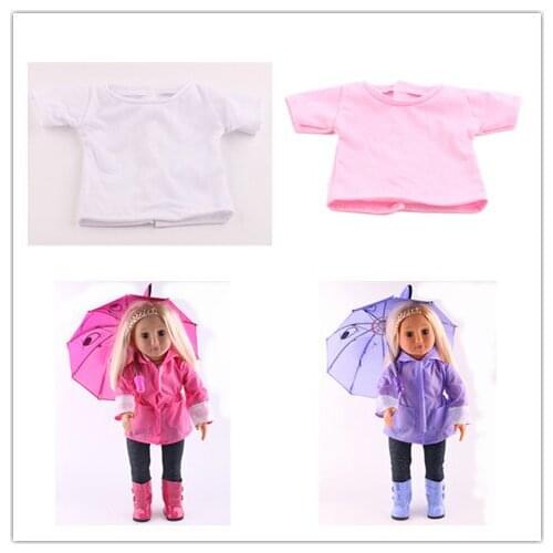Doll Clothes 2 Colors White & Pink T-shirt Wear Fit 18 Inch American Doll & 43 Cm Born Doll For Generation Doll Accessories