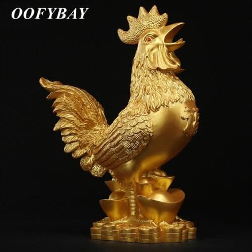 Resin Golden Chicken Sculpture Lucky Cock Ornaments Living Room Animal Statue TV Cabinet Figurines Chinese Home Decoration