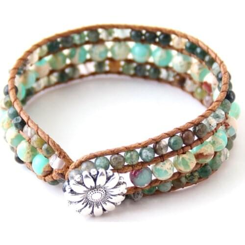 Drop Ship Fashion Beautiful Energy Cuff Bracelets Handmade Natural Stone Beaded Wrap Bracelets & Bangles