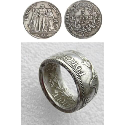 Handmade Ring By France 5 Francs LAN 4 A Silver Plated 'Head' Copy Coin In Sizes 8-16