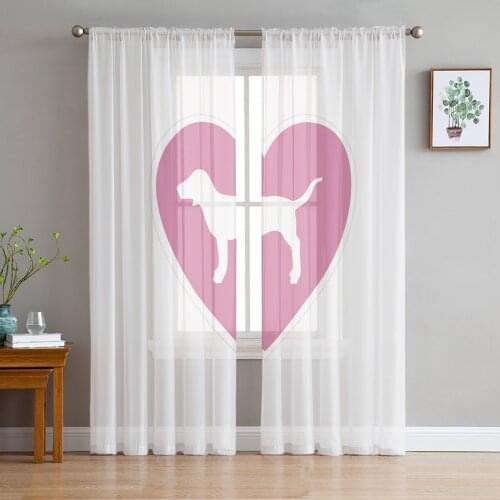 Animal Love Dog Logo Pink And White Sheer Curtains for Living Room Modern Voile Curtain Bedroom Tulle Curtains Window Drapes
