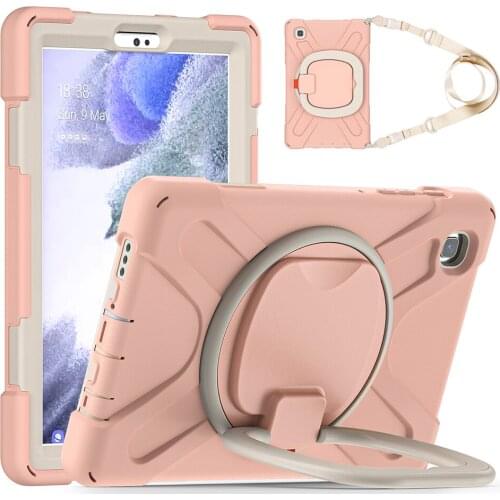 Silicone Case with Shoulder Strap Rotatable Kickstand for Samsung Galaxy Tab A7 Lite Shockproof Cover 2021 T220 T225 Kids Case