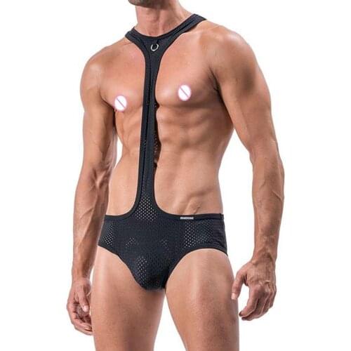 Sexy Lingerie for Him Black Gladiator Wrestling Suit Body Harness Teddy Costume, Night Club Party Pole Dance Wear, Size M to XL