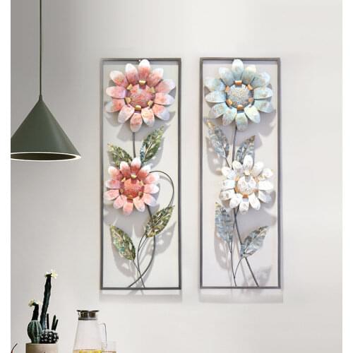 Modern Wrought Iron Wall Hangings Fake Flowers Crafts Wall Decoration Home Livingroom Wall Sticker Porch 3D Wall Mural Ornaments