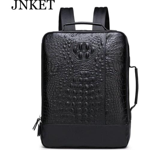 JNKET New Mens Dermis Backpacks Alligator Pattern Crossbody Bags Top Layer Cowhide Business Bag