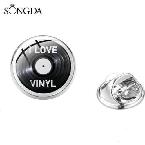 Vintage Vinyl Record Brooch Pin Art Photo Glass Dome Pins Denim Collar Brooches Backpack Icon Badge For Fans Jewelry Gifts