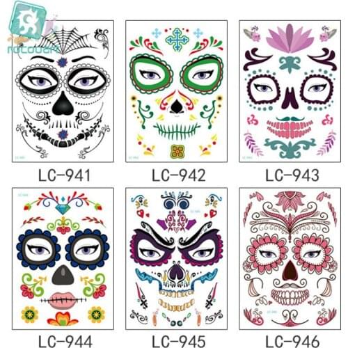 Halloween Temporary Tattoo Stickers facial makeup Sticker Special Waterproof Face tattoo Day of The Dead Skull Face dress up
