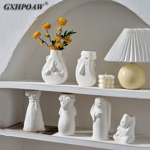 Funny Human Body Design Ceramic Vase Creativity Human Face Vase Character One Finger Monk Flower Arrangement Decoration Ornament