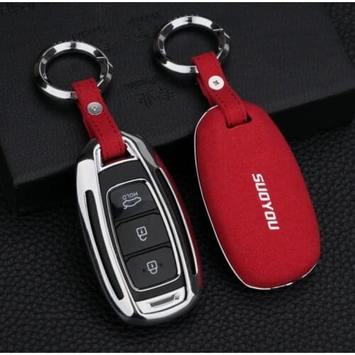 Suede Leather Car Key Case Cover For Hyundai i30 i35 i40 Kona Azera Elantra Solaris Grandeur Ig Accent Santa Fe 2018 2019