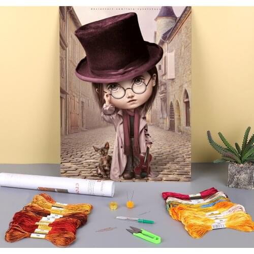 Woman Girl Printed 11CT Cross-Stitch Patterns DIY Embroidery DMC Threads Painting Handmade Knitting Craft Needle Magic