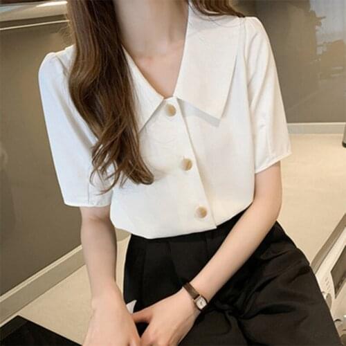 Summer Short Sleeve Casual Womens Shirt Peter Pan Collar Single Breasted Loose White Shirts For Women 2021 Fashion Ladies Tops