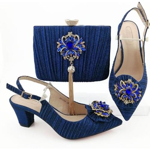 2019 New Royal blue Color Women Wedding shoes with matching bags bride High heels platform shoes Ladies shoe and bag set