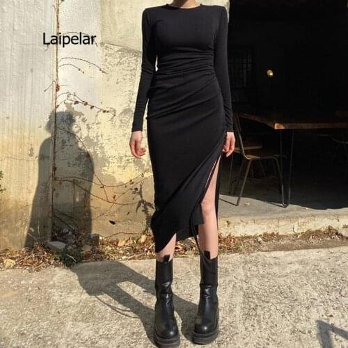 Spring and autumn womens dress 2021 sexy split square collar solid color casual womens long skirt suit mid-length skirt