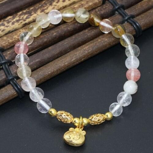 Gold-color spacers hot sale unique diy bracelets 6mm multicolor watermelon quartz round beads for women jewelry 7.5inch B2715