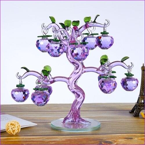 12 Hangs Crystal Pink Purple Yellow Apple Tree Ornament Handmade Crafts Figurines for Home Decor Party Wedding Favor Gift