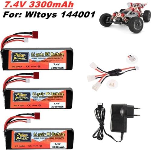 144001 Car 2s 7.4 V 3300mAh Lipo battery for Wltoys 1/14 144001 RC car boat Parts 7.4v battery Charger Set with T Plug