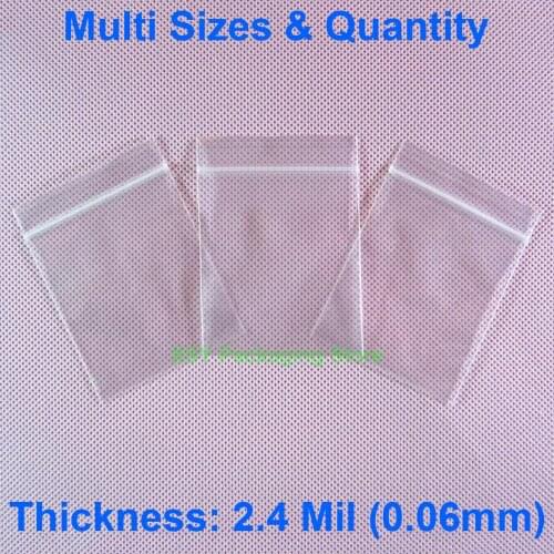 2.4 Mil Clear Zipper Poly Plastic Bags EXTERIOR SIZE (Width 1.5" - 3.5") x (Length 2.5" - 5") eq. (40 to 90mm) x (65 to 130mm)