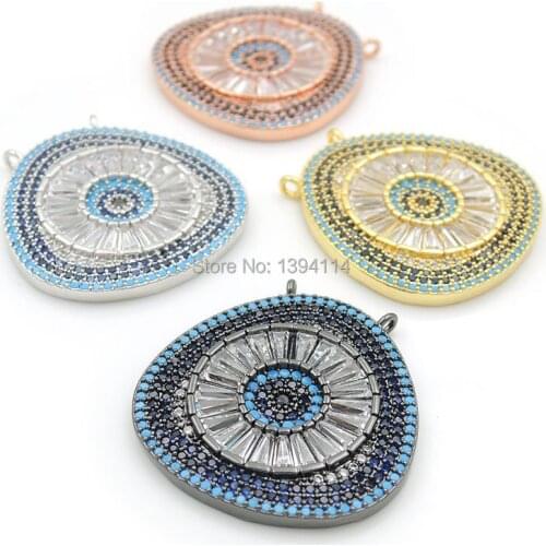 26*26*3mm Micro Pave Kallaite&Blue&Clear CZ Triangle Charms Of Double Loops Fit For Making Necklaces Jewelry