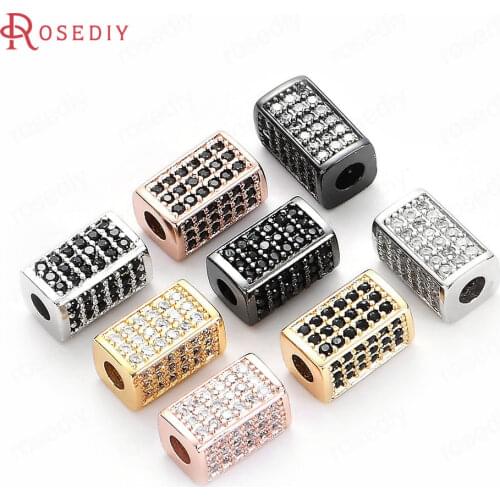 37321)2PCS 10x6x6MM Brass and Zircon Cuboid Spacer Beads Bracelets Beads Jewelry Making Supplies Diy Findings Accessories