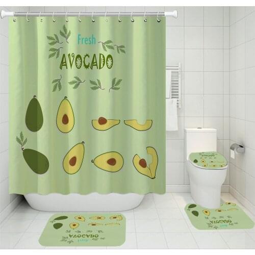 4 Pieces Avocado Shower Curtain Fruit Vegetables For Bathroom Bath Sets 3D Printing Home Textile Bathroom Curtain Decoration