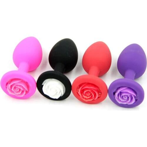 Anal Butt Plug Silicone Anus Rose Flower Massager Soft Unisex Plated Jewelry Sex Stopper Sex Toys For Women Men Gay