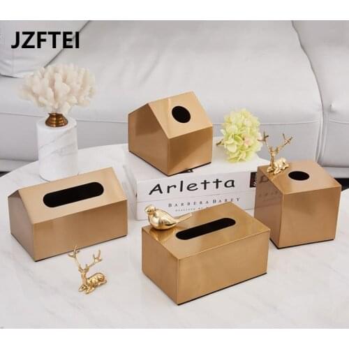 Decorative Gilded Frame Animal Car Tissue Box Statue Toilet Paper Holder Creative Towel Box Removable Of Fabric For Home Modern
