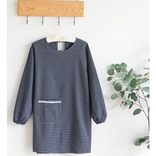 Apron home kitchen long-sleeved anti-wear overalls waterproof and oil-proof work women pure cotton fashion cute adult