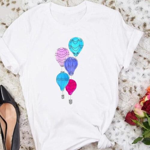 Women Cartoon Short Sleeve Watercolor Hot Balloon Summer Female Tshirts Fashion Clothes Graphic T Top Lady Print Tee T-Shirt