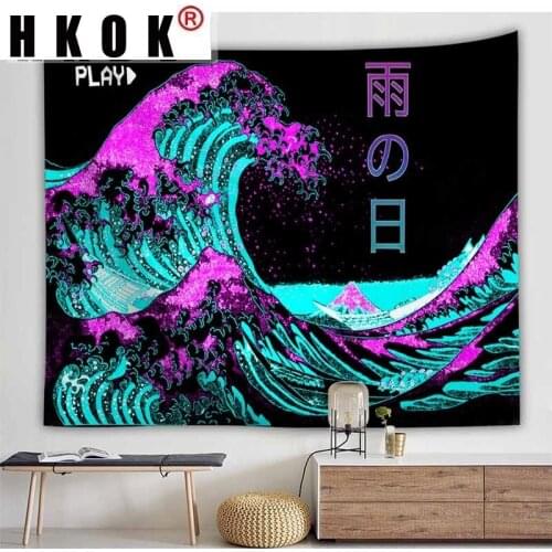HKOK Van Gogh Landscape Ocean Wave Soaf Background Tapestry Wall Cloth Hanging Home Decor Wall Art Posters Tapestry Living Room