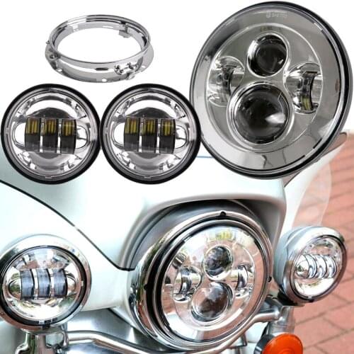 7" Chrome LED Projector Headlight 4.5" Fog Passing Light For Harley Road King Softail Electra Glide Night Train Bad Boy