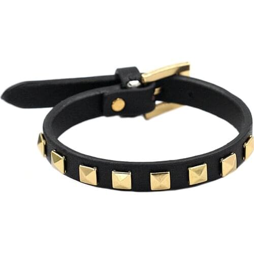 Kirykle 5 Color Charm Leather Bracelets for Women 2020 Fashion Gold Square Rivets Bracelet Party Jewelry Gift Jewelry for Women