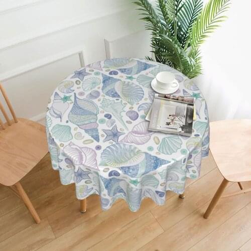Shark Shells Sea World Round Tablecloth Oil-proof Romantic Flower Printing Tablecloth Outdoor Mat Decoration WeddingApparel