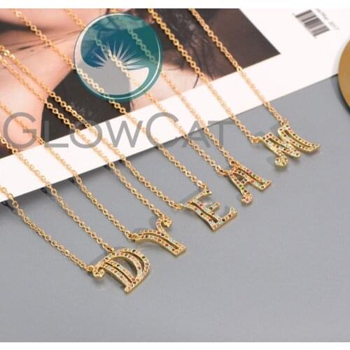 Multicolor Gold 26 Alphabet Cubic Zircon Pendant Necklace Micro Pave Initial A-Z Letter Necklaces Women Girl Name Necklace