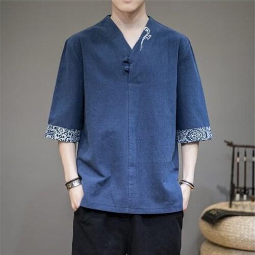 MenS Solid Color T Shirts Vintage 2021 Fashion Man Chinese Style Cotton Linen Short Sleeve T-Shirt Tops Streetwear Camisa 30238