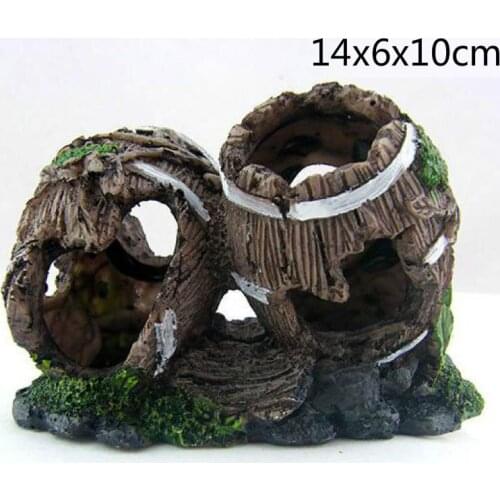 New Aquarium Resin Artificial Double Barrel Decoration Fish Tank Ornament Hiding House Cave for Cichlids Shrimp