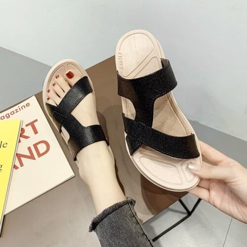 Casual Flat-heel Thick-soled Non-slip Slippers Rubber Solid Color Soft Sole Comfortable Womens Slippers Shoes Woman