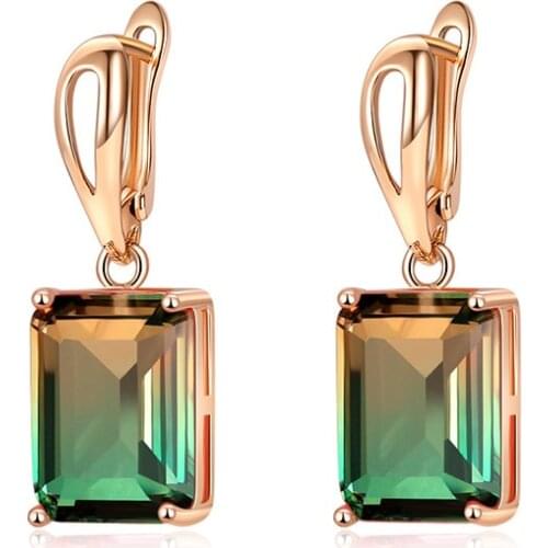 8Seasons Gold Copper Metal Drop Earrings For Women Colorful Gradient Square Crystal Fashion Dangle Earrings Jewelry, 1Pair