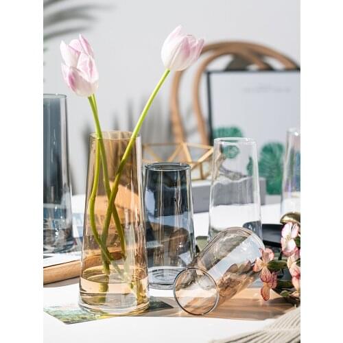 Nordic Decorative Vase Transparent Glass Vase Living Room Decoration Accessories Dried Flowers for Decoration Terrarium Decor