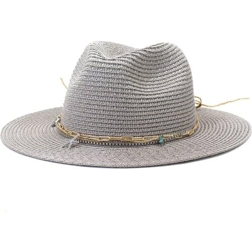 2021 Summer Women Straw Hat Khaki White Solid Sun Protection Visor for Men Jazz Panama Cowboy Outdoor Beach Hat