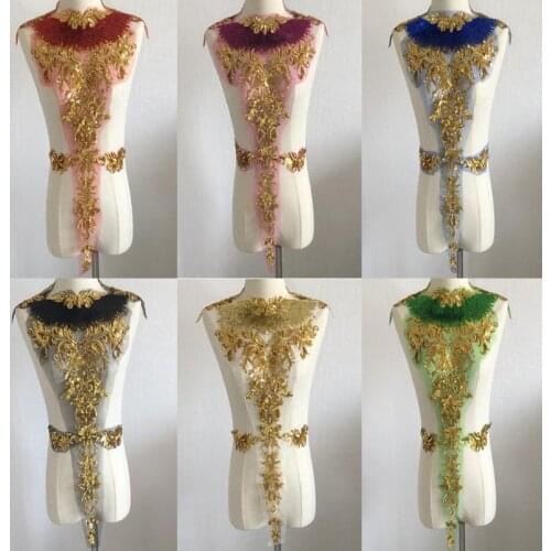 High-end mesh gold sequin Embroidery lace fabric trim ribbon DIY sewing applique collar neckline wedding dress cloth Accessory