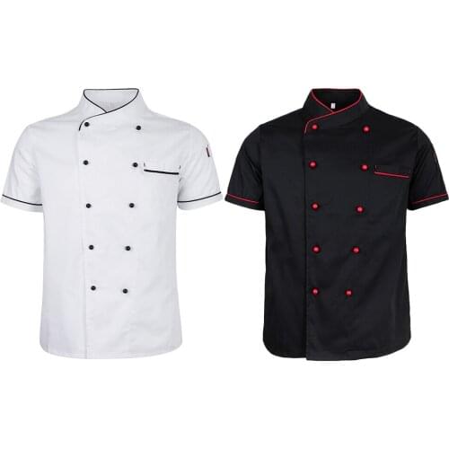 Women Men Durable Chef Jacket Coat Double Breasted Hotel Kitchen Summer Thin Waiter Unisex Uniform Short Sleeve Chefwear M - 2XL