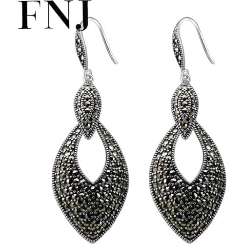 FNJ 925 Silver Earrings Eye New Fashion MARCASITE Original S925 Sterling Silver Drop Earring for Women Jewelry
