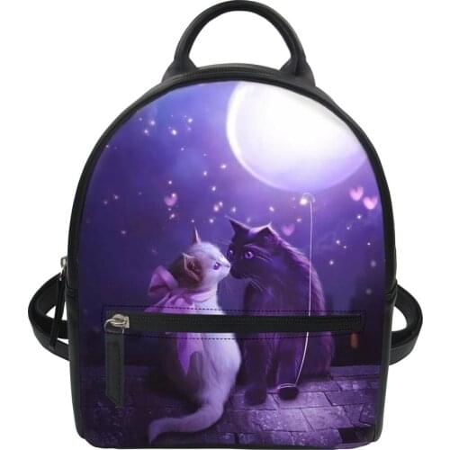 HaoYun Girls PU Leather Backpack Fantasy Cats Pattern Womens Backpack Cartoon Animal Design Female Mini Travelling Backpack