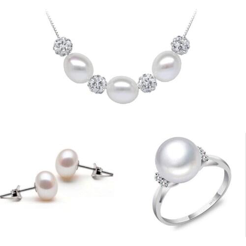 Sweet romance pearl jewelry set women natural pearl sets 925 sterling silver jewelry girl birthday engagement gift
