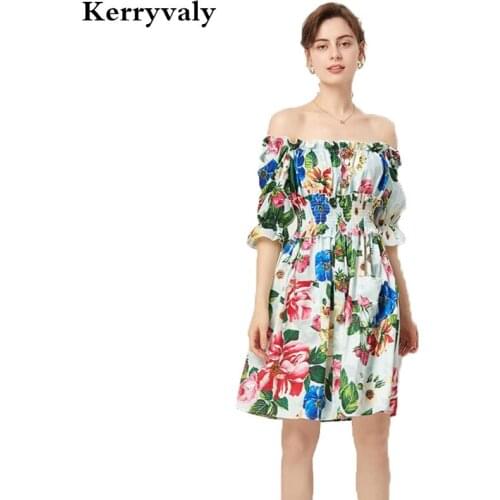 Summer Printed Delicate Petal Buckle Retro Gothic Dress Vestidos Verano 2021 Fairy Off Shoulder Dress Two Ways To Wear K289