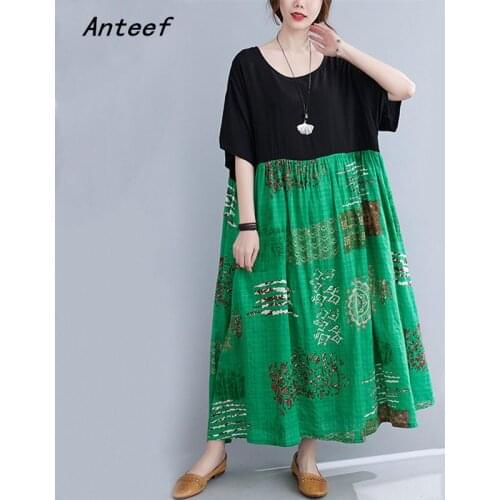 Short sleeve cotton vintage floral dresses for women casual loose long woman summer dress elegant clothes 2021