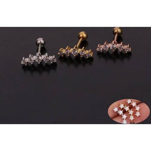 1 PCS Simple Small Copper Geometric Zircon Stud Earring Trendy Steel Round Ball Ear Cartilage Piercing Cuff Jewelry