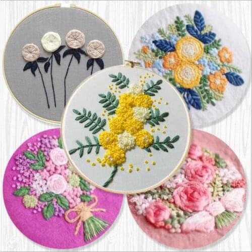 15x15cm Flower Shop Plant Series European embroidery kit simple three-dimensional embroidery Ribbon kit embroidery needlework